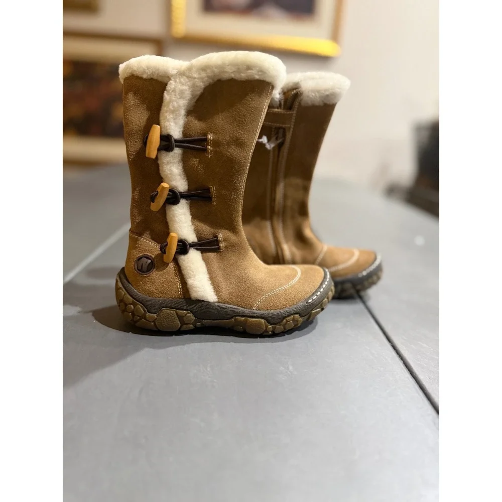 Vintage Naturino Girls Brown Suede Faux Fur Winter Boots EU 28 Side Zip Toggle